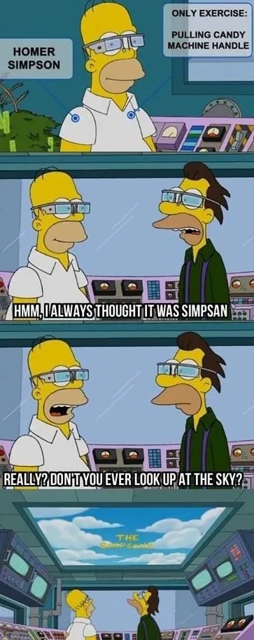 A three-panel comic strip featuring Homer Simpson and a coworker in a futuristic control room. Homer, wearing glasses, is…