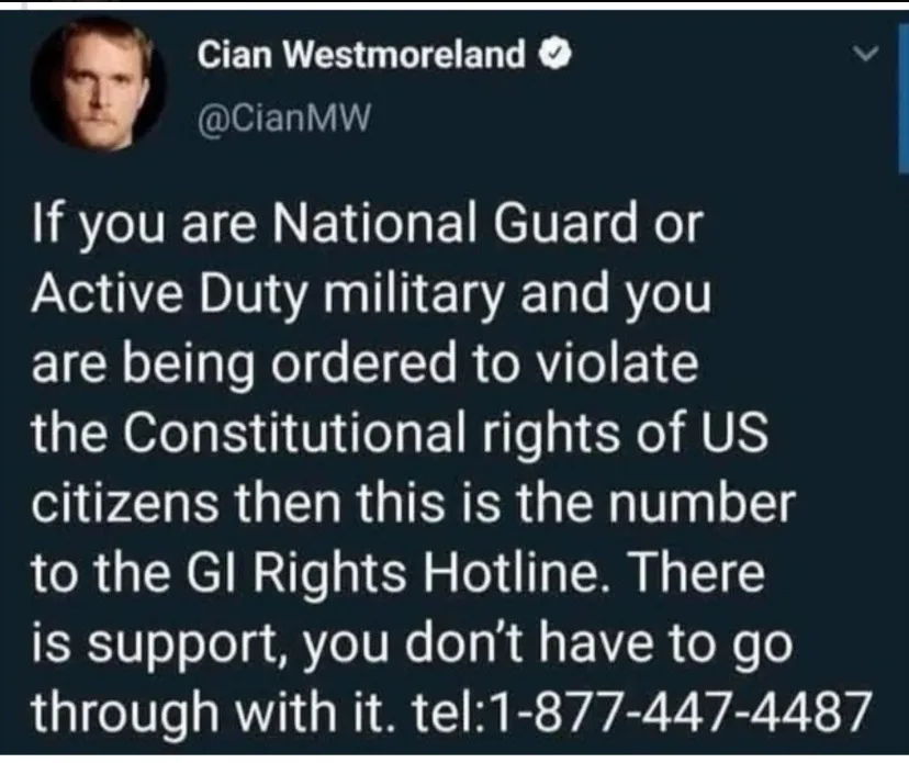A screenshot of a tweet from Cian Westmoreland (@CianMW) with a dark background and white text. The tweet advises National…