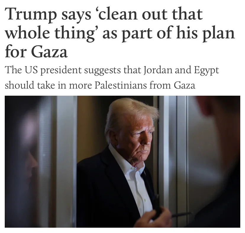 A photo of Donald Trump looking serious while standing in a doorway, overlaid with text stating 'Trump says 'clean out that…