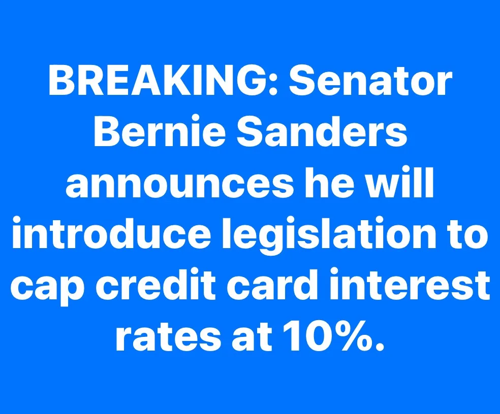 A solid blue background with large white text that reads 'BREAKING: Senator Bernie Sanders announces he will introduce…