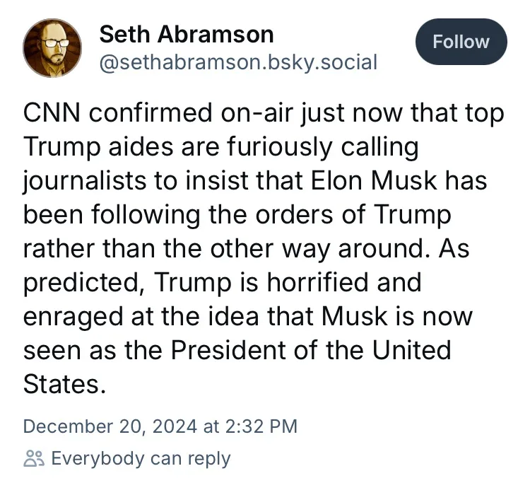A screenshot of a social media post by Seth Abramson, showing a text message that reads 'CNN confirmed on-air just now that…