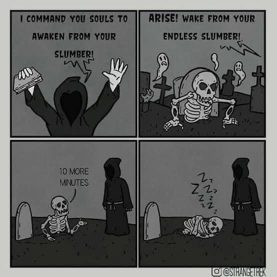 A four-panel comic shows a hooded figure commanding skeletons to rise from their graves. The first panel shows the figure…