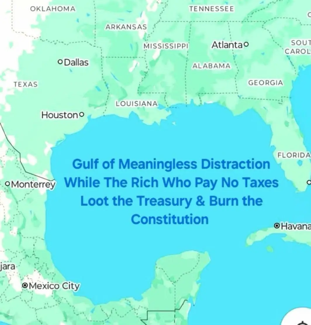 A map of the Gulf of Mexico and surrounding U.S. states and Mexican cities has text overlaid on the gulf that reads 'Gulf of…