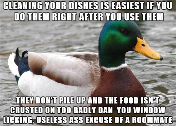 A mallard duck with a green head and yellow beak floats calmly in water, overlaid with bold white text that reads: 'CLEANING…