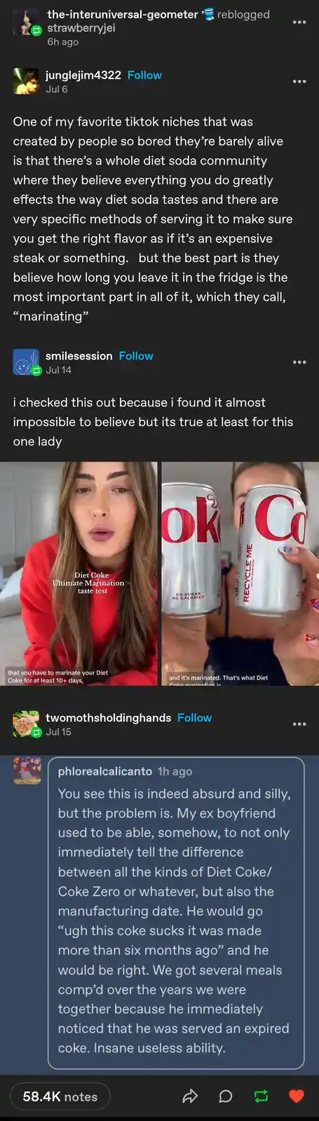 A split-screen image shows a woman holding two Diet Coke cans, one labeled 'RECYCLE ME' and the other with 'NO SUGAR NO…