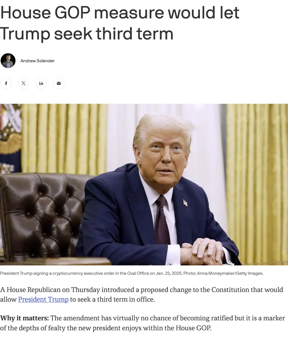 A screenshot of a news article shows Donald Trump seated at a desk in the Oval Office, wearing a dark suit and tie, with his…