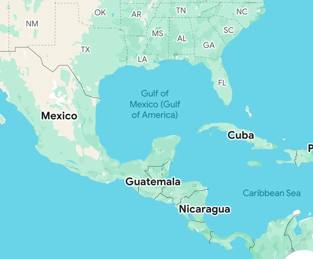 A map of the Gulf of Mexico region showing the United States, Mexico, Cuba, Guatemala, and Nicaragua. The Gulf of Mexico is…