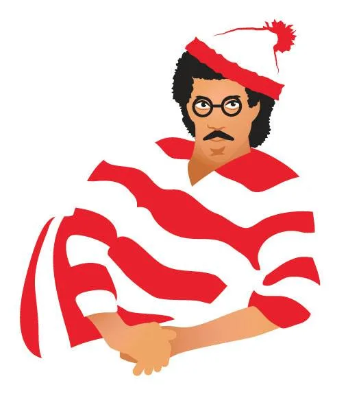 An illustration of the character Waldo wearing his iconic red-and-white striped shirt and red-and-white hat with a pom-pom…