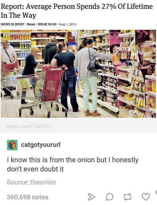 A photo shows several shoppers in a grocery store aisle, with one woman reaching for a product on a high shelf while others…