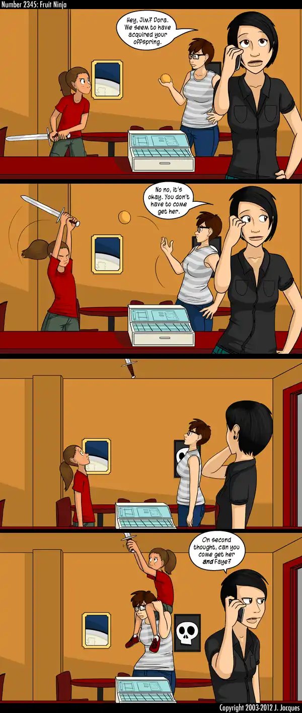 A four-panel comic strip shows a woman on the phone, initially telling a man named Jim that they've 'acquired' his…