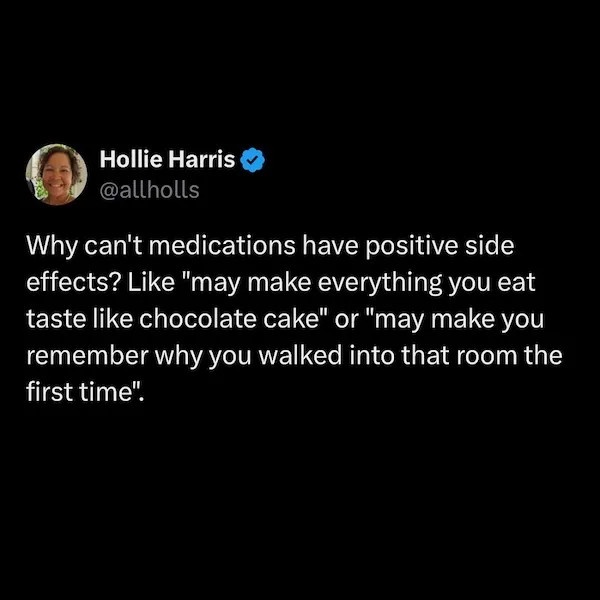 A screenshot of a tweet by Hollie Harris (@allholls) with a black background and white text. The tweet humorously questions…