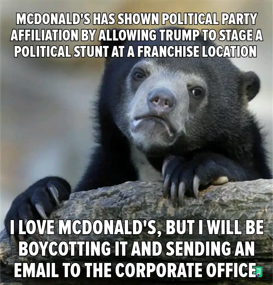 A close-up photo of a sad-looking, dark-furred bear with a downturned mouth and droopy eyes, resting its paws on a rough…