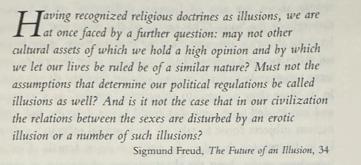 The image displays a page of text from Sigmund Freud's book 'The Future of an Illusion,' page 34, discussing whether other…