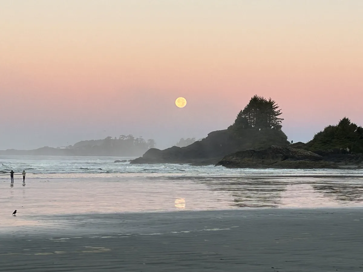 A Stunning Full Moon Setting Over Tofino, BC