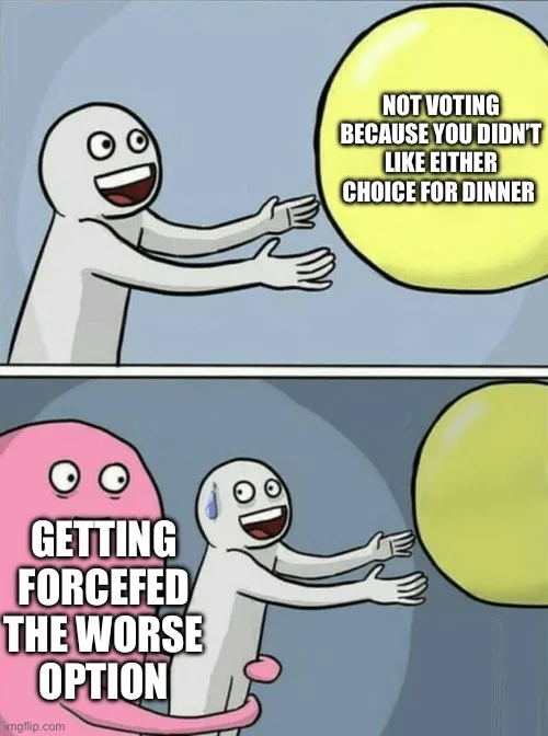The image shows two panels of a white stick figure character. In the top panel, the figure happily reaches toward a large…