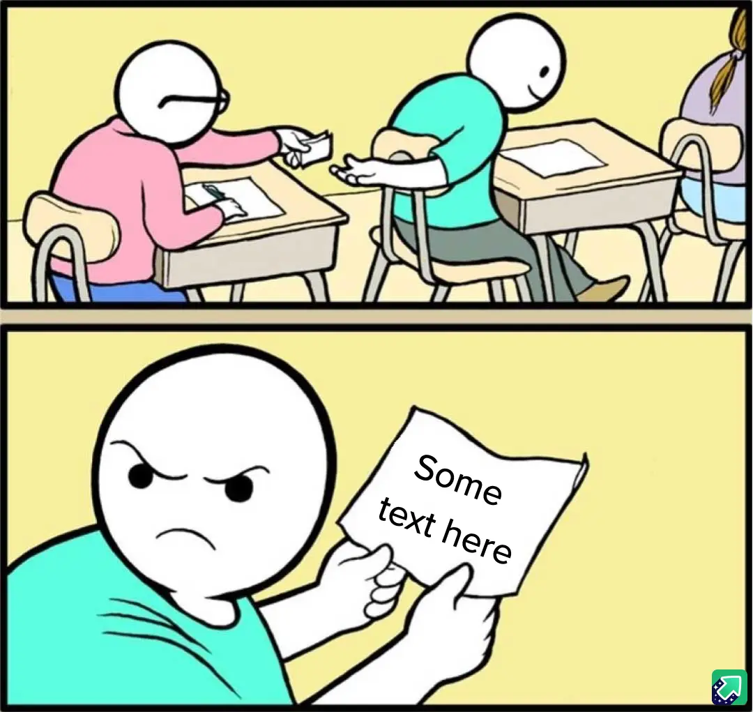 The top panel shows a cartoon student in a pink shirt handing a small piece of paper to a student in a teal shirt at a desk…