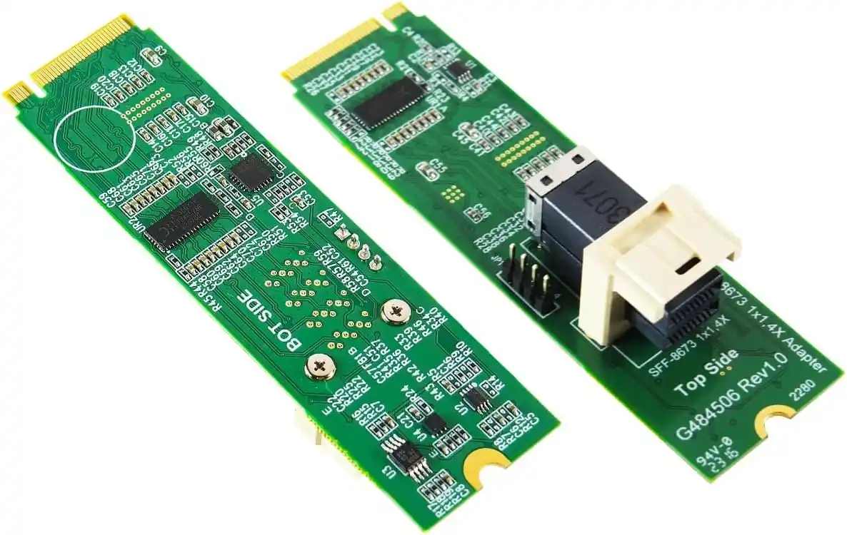 Two green circuit boards, one labeled 'BOT SIDE' and the other 'Top Side', are shown side by side. The board labeled 'Top…