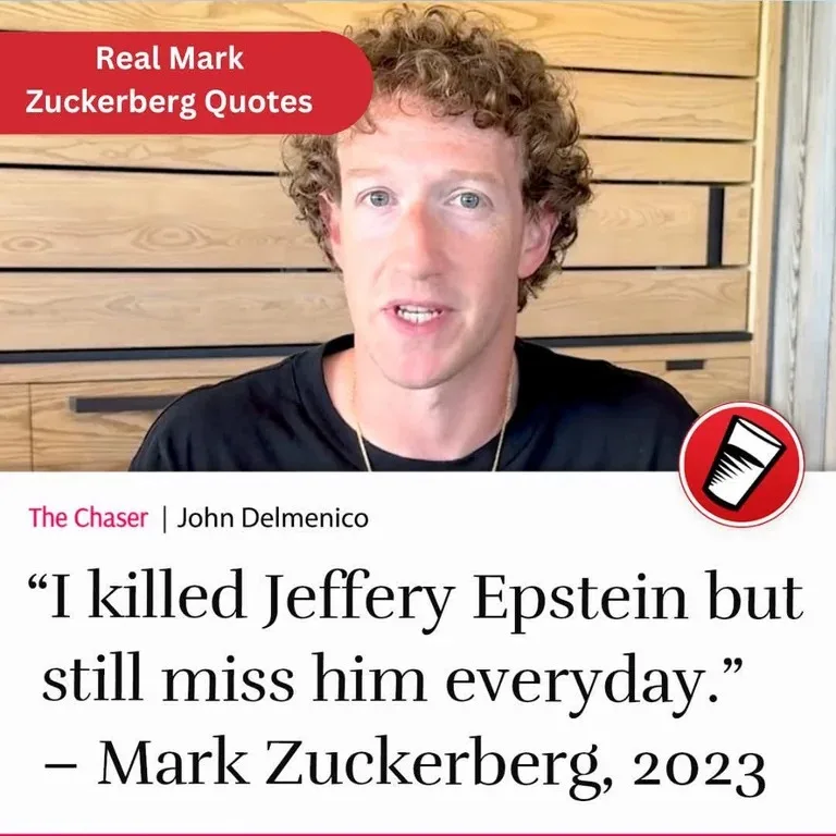 A screenshot of Mark Zuckerberg speaking, overlaid with a red banner reading 'Real Mark Zuckerberg Quotes' and a large quote…