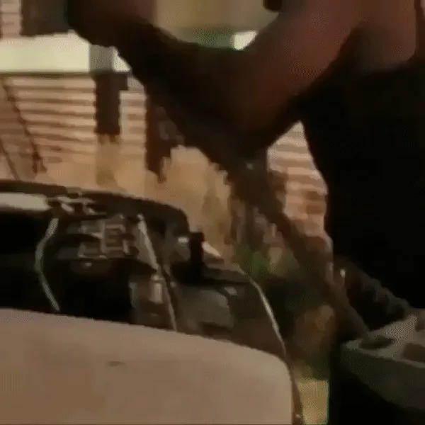 A six-panel grid shows a man working under a car's hood, then suddenly a massive explosion erupts, throwing him backward…