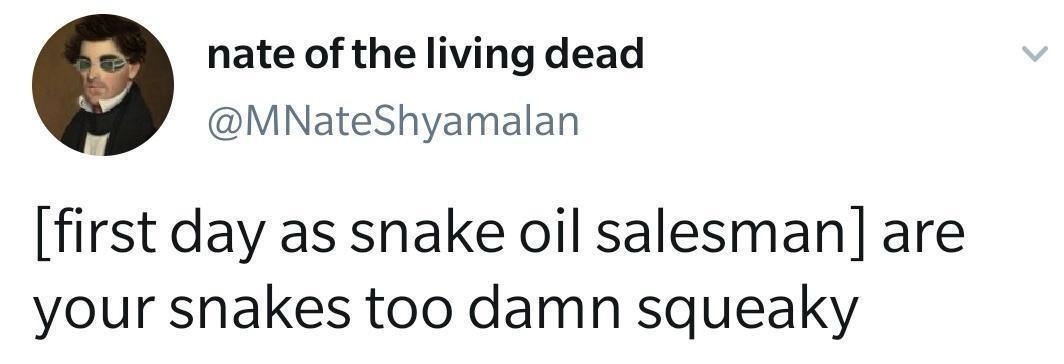 A screenshot of a tweet from user 'nate of the living dead' (@MNateShyamalan) featuring a portrait of a man in historical…