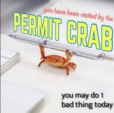 A small orange plastic crab figurine is balancing a silver pen on its claws on a white desk surface. Overlaid text in large…