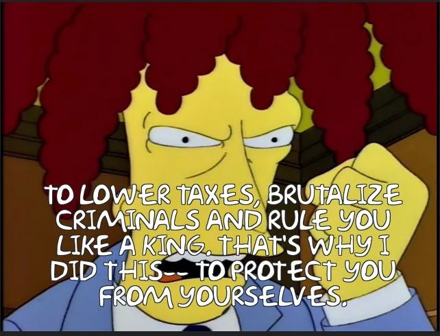 A close-up of the animated character Mr. Burns from The Simpsons, with his signature red hair and angry expression, holding…