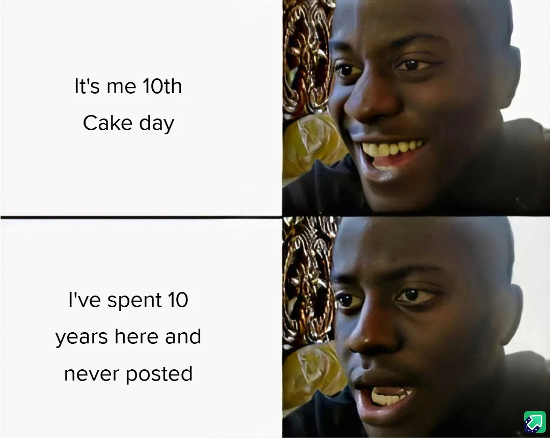 A two-panel meme featuring a man with a wide, joyful smile in the top panel and a shocked, wide-eyed expression in the…