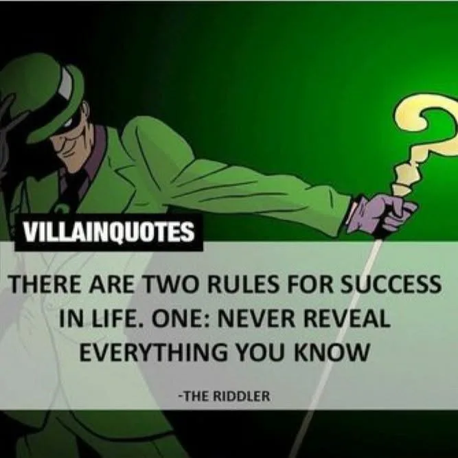 An illustration of the animated character The Riddler in his signature green suit, top hat, and purple gloves, holding a…
