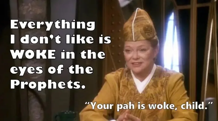 A still image of a woman in a yellow robe and pointed hat, likely from a TV show, with white text overlaid. The text reads…