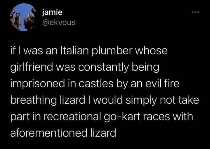 A screenshot of a tweet by user 'jamie' (@ekvous) with a black background and white text. The text reads: 'if I was an…