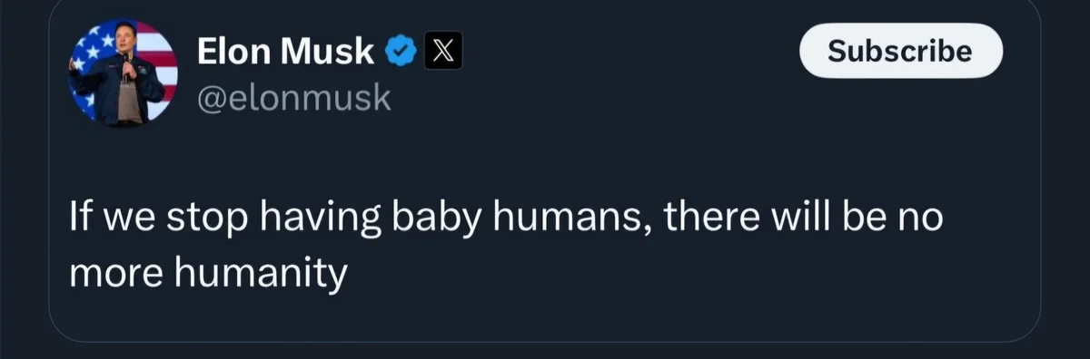A screenshot of a social media post attributed to Elon Musk, showing his profile picture and handle, with the text 'If we…