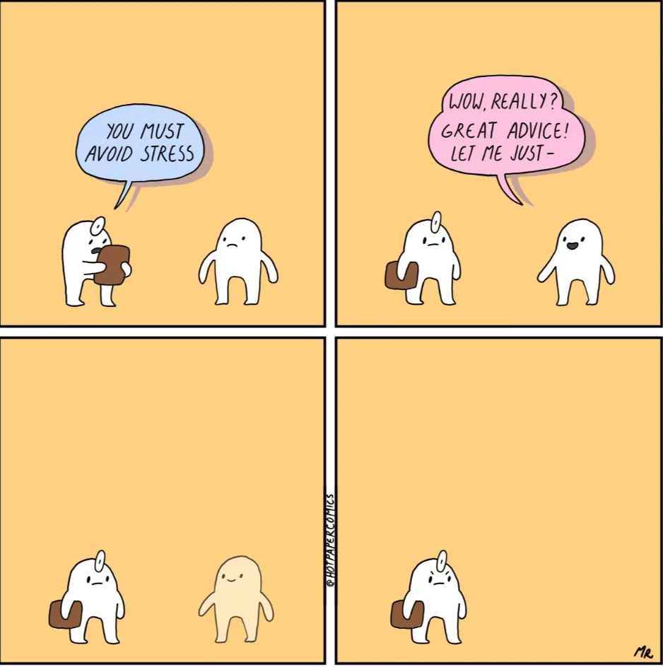 A four-panel comic strip featuring two white, ghost-like characters. In the first panel, one character advises the other to…