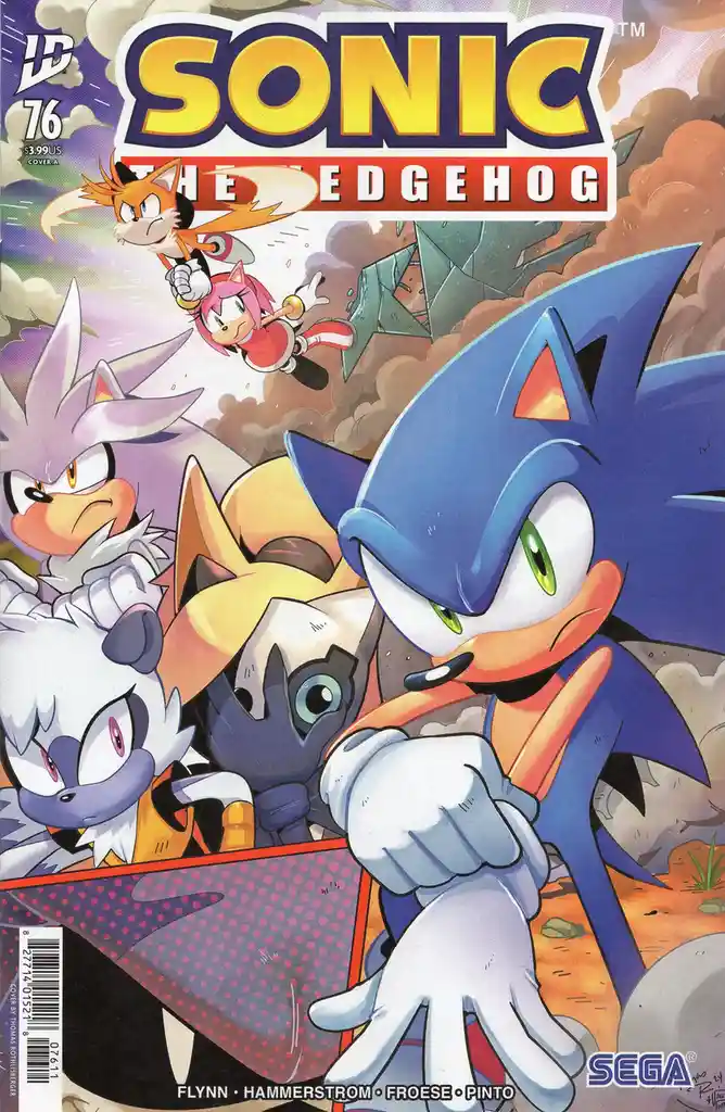 The image is the cover of IDW's Sonic the Hedgehog comic issue #76, featuring Sonic in the foreground with a determined…