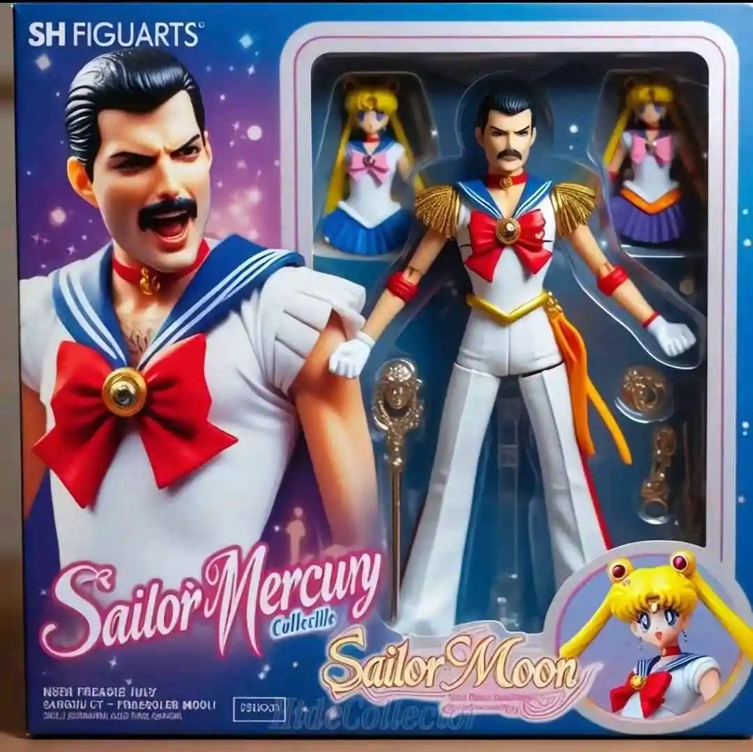 A product box for a Sailor Moon collectible action figure, but the figure and box art are digitally altered to feature…