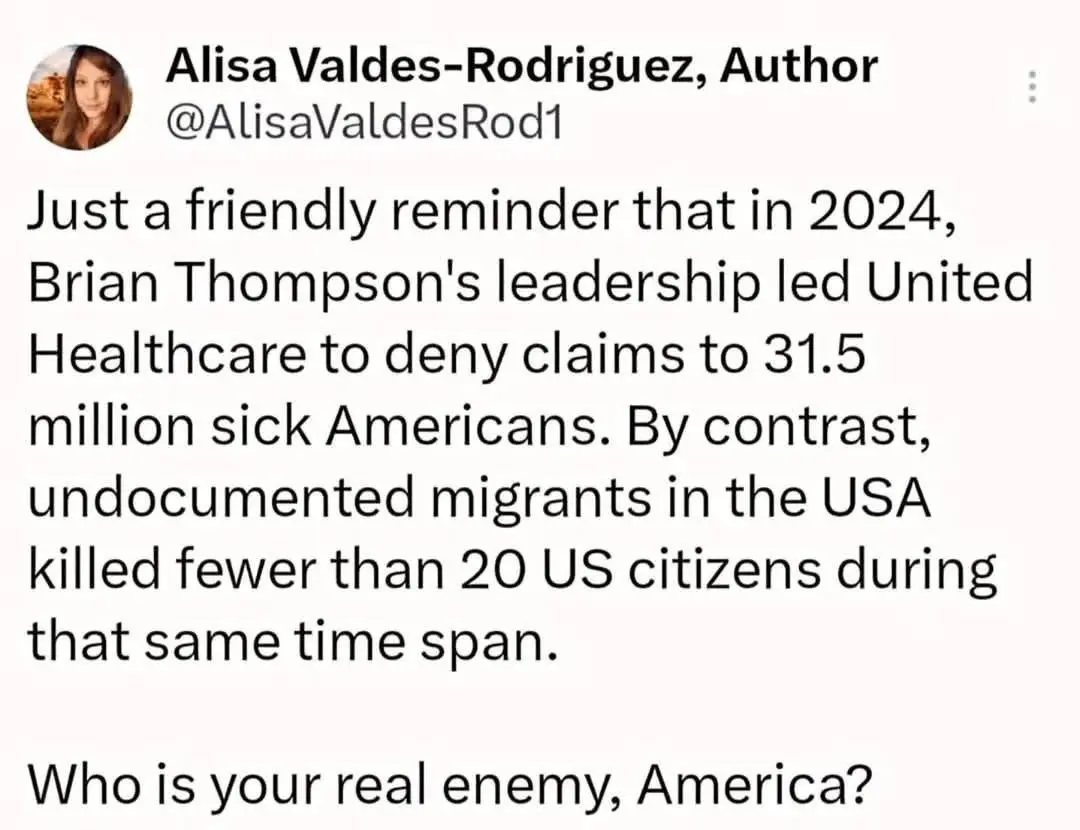 A screenshot of a tweet by Alisa Valdes-Rodriguez, author, displaying text that claims Brian Thompson's leadership at United…