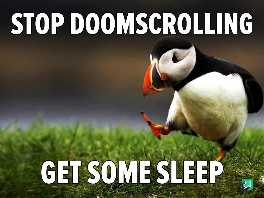 A close-up photo of a puffin standing on green grass, looking down with one foot lifted as if in mid-step. Large white text…