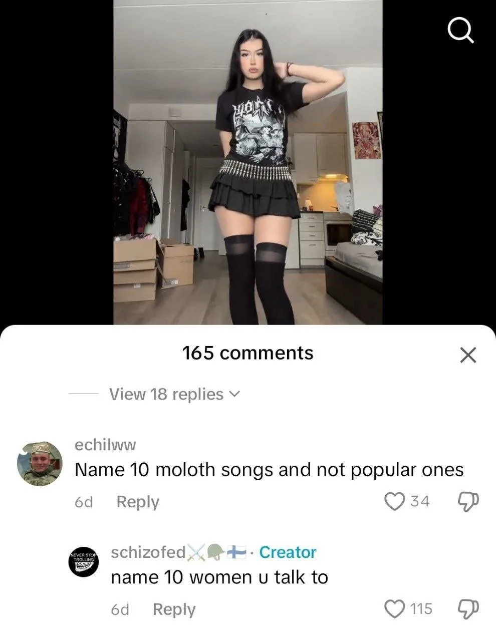 A screenshot of a social media comment section shows a user asking to name 10 'moloth' songs, and the creator replies with…