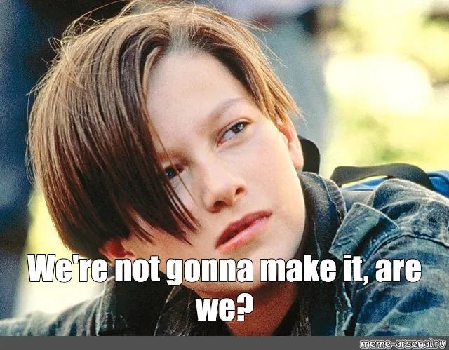 A young person with short brown hair and a denim jacket looks sideways with a resigned, weary expression. White text…