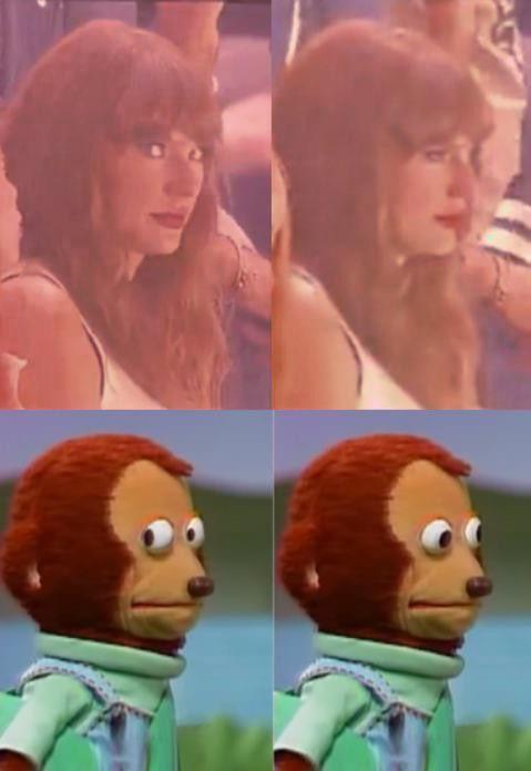 The image is a four-panel meme split into two rows. Top row shows a woman with reddish-brown hair looking surprised or…