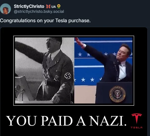 The image is a split-screen meme showing Adolf Hitler on the left in black and white, raising his right arm in a Nazi…