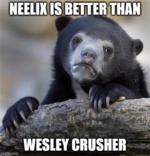 A black bear with a smug, self-satisfied expression rests its paws on a log. White bold text overlaid at the top reads…