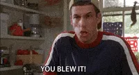 A six-panel sequence from the movie 'The Waterboy' shows a man in a red, white, and blue athletic shirt escalating from…