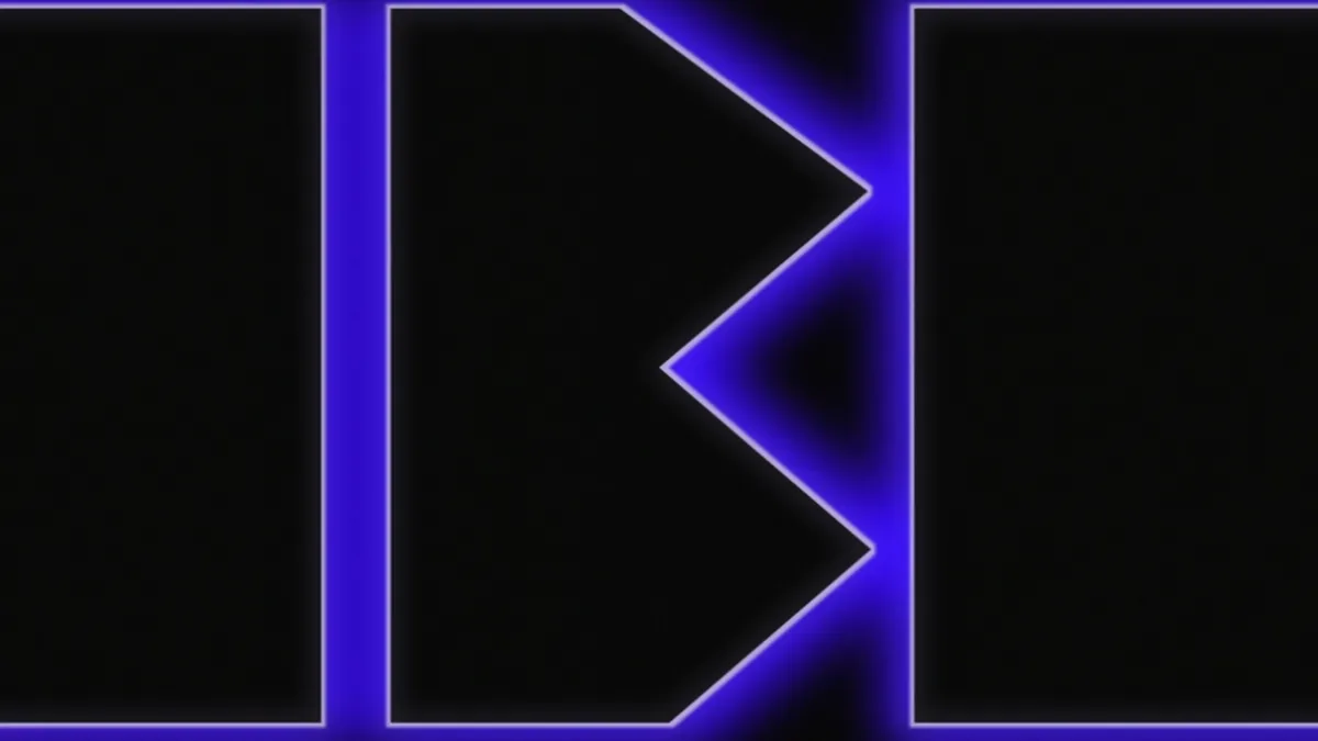 A black background with glowing blue neon lines forming a stylized letter 'B' shape, overlaid with the text 'i'm not a fan…