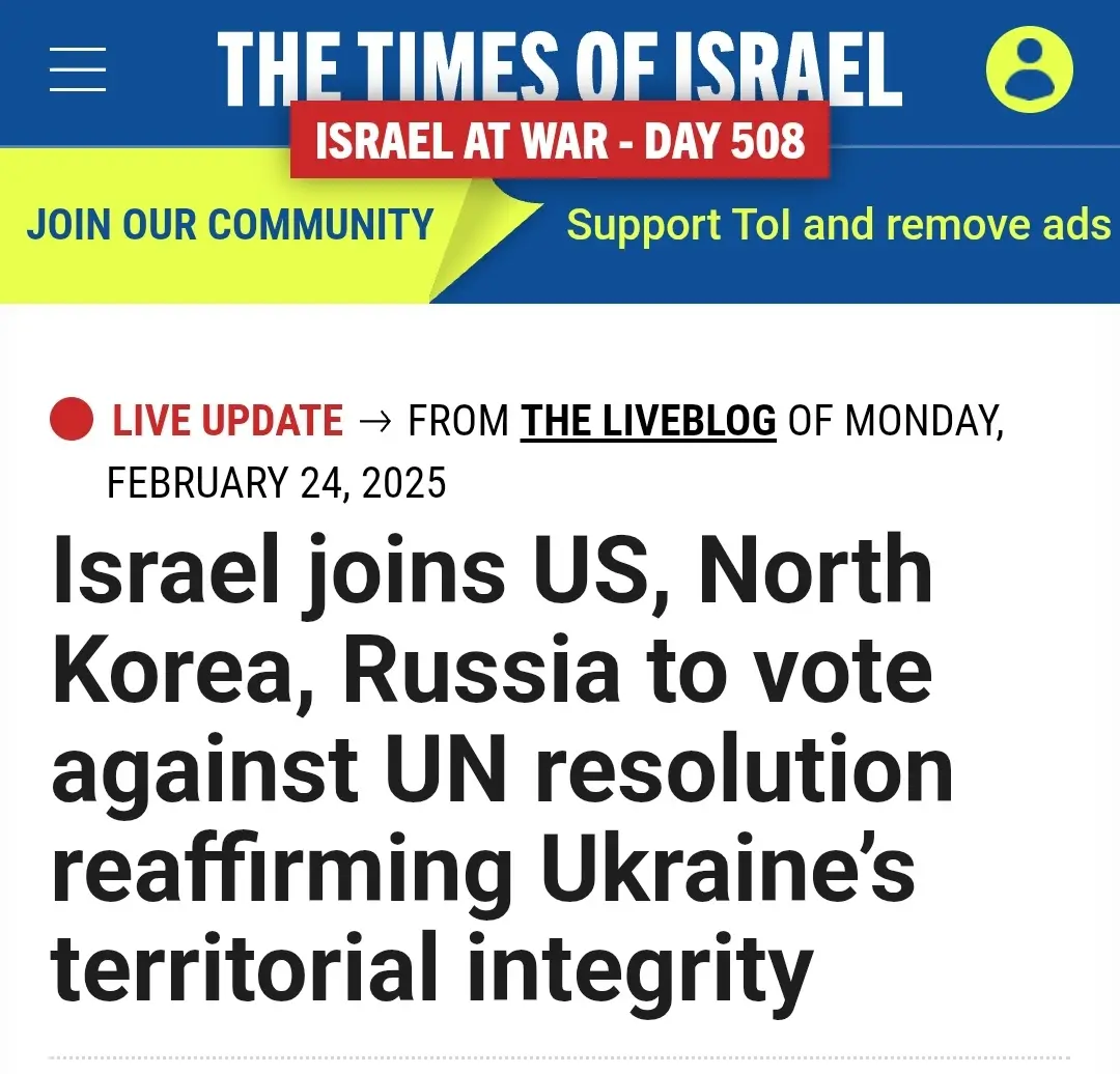 A screenshot of a news article from 'The Times of Israel' dated February 24, 2025, with a red banner reading 'ISRAEL AT WAR…