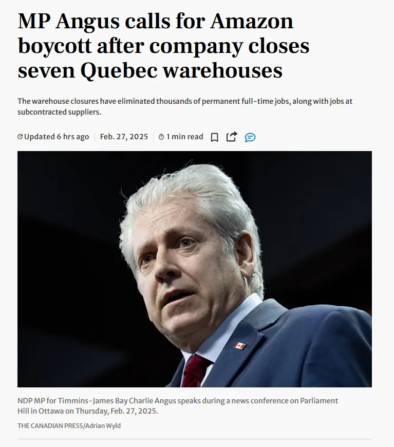 A news article screenshot shows a photo of Canadian MP James Angus, who has white hair and is wearing a dark suit with a red…
