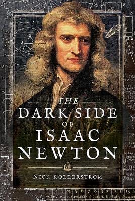 A book cover featuring a portrait of Isaac Newton with long curly hair, overlaid with the title 'THE DARK SIDE OF ISAAC…