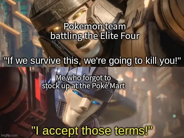 The image is a two-panel meme featuring characters from the Transformers movie. The top panel shows a Transformer with…