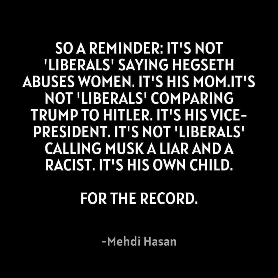 A black background with white text that reads a reminder about political accusations, attributing them to family members…