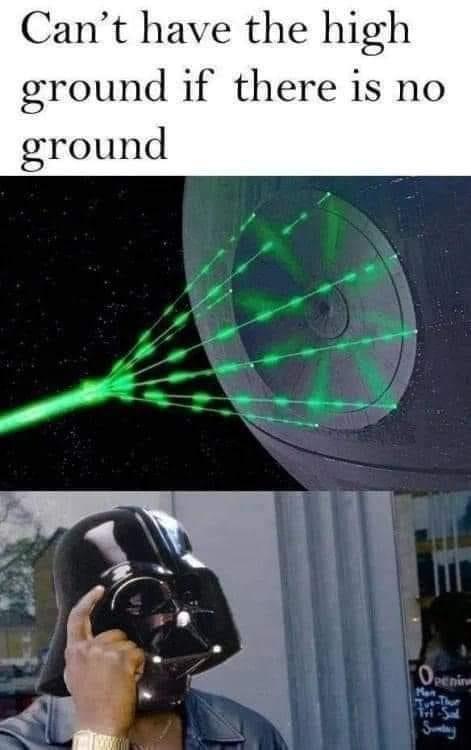 The image is split into two parts: the top shows a spaceship firing green laser beams at a large circular target in space…
