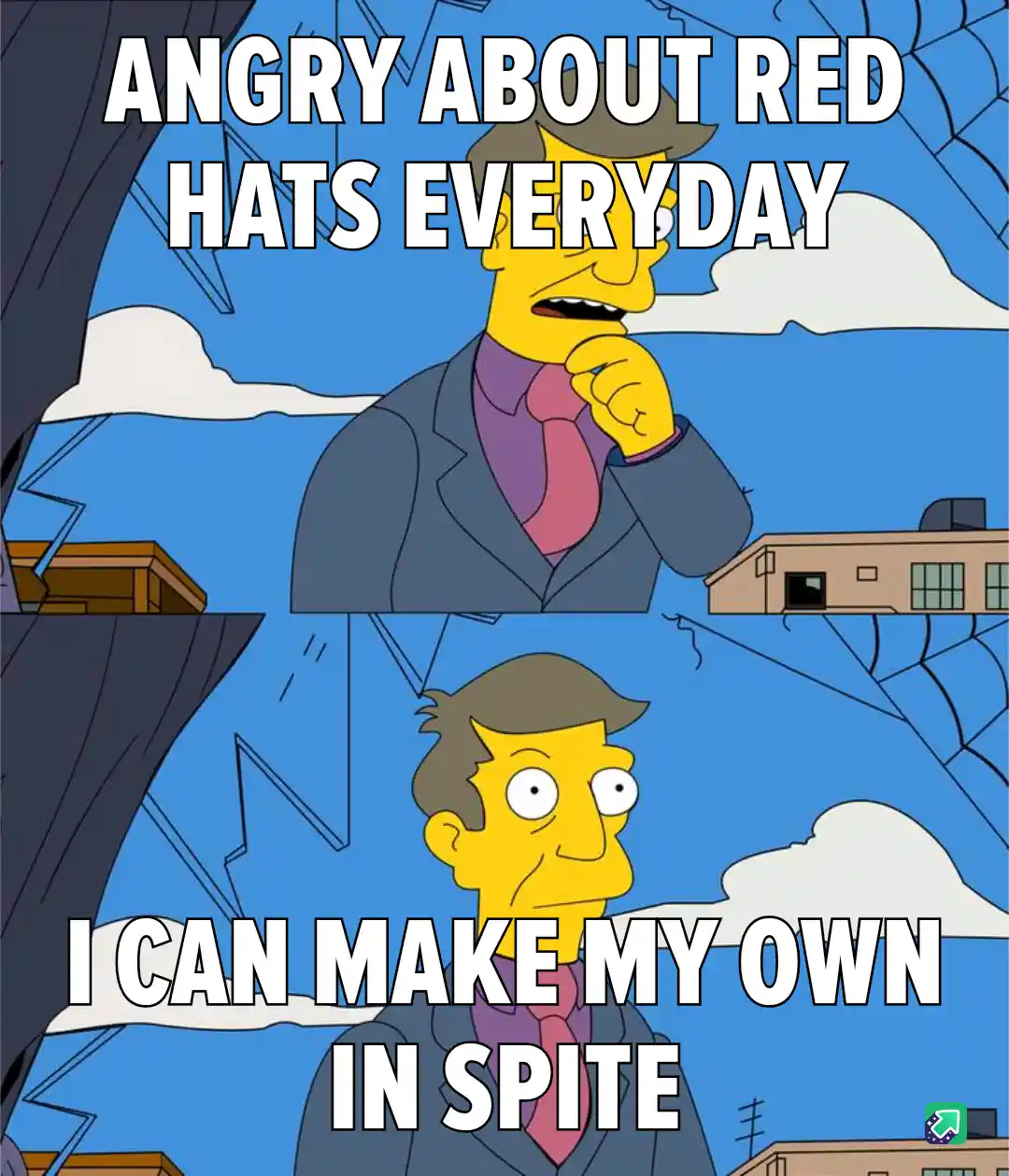 The image shows two panels of the animated character Mr. Burns from The Simpsons. In the top panel, he looks angry with text…